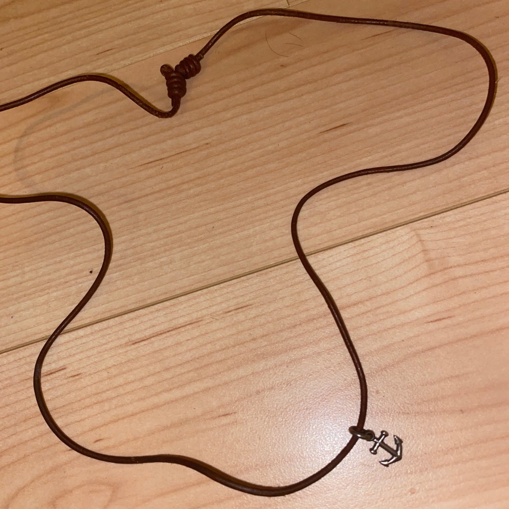 PoorCat Leather 925 Silver Anchor Necklace &Case